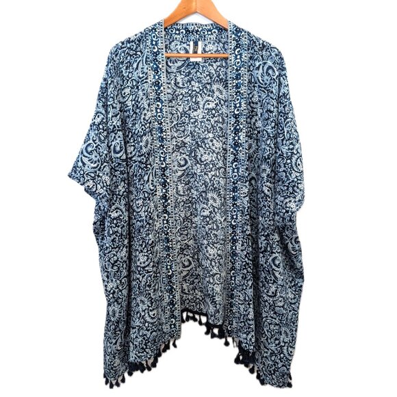 Polo Ralph Lauren | Blue & White Tassel Kimono Swim Cover Up |  One Size - Picture 7 of 14